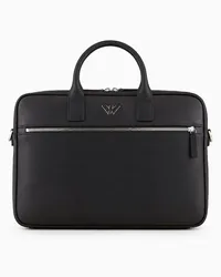 Emporio Armani Asv Businesstasche aus Wiederaufbereitetem Saffiano-leder mit Adler-plakette Schwarz