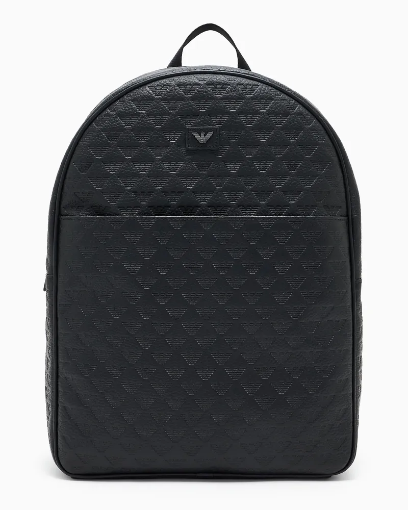 Emporio Armani Rucksack aus Leder geprägt mit Allover-Adler Schwarz