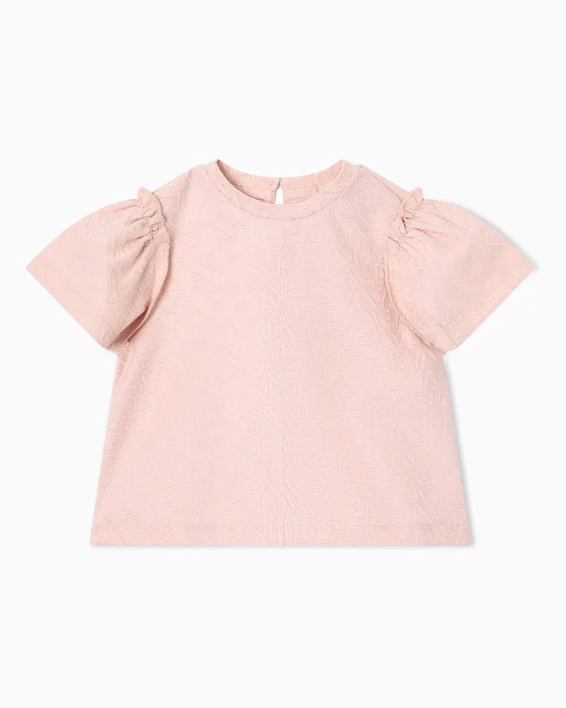 Emporio Armani T-Shirt aus Interlock-Jersey mit Logo-Schriftzug in Jacquard-Stoff Pink