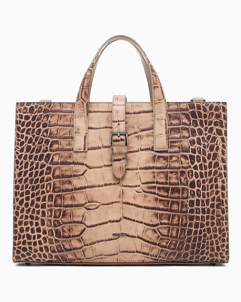 Emporio Armani Businesstasche aus Leder mit Kroko-Print Beige
