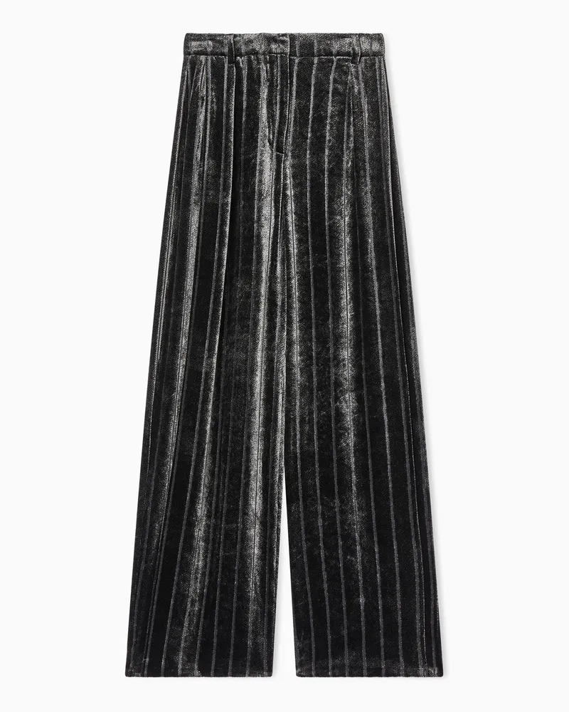 Emporio Armani Hose aus Samt, mit Bundfalten und Nadelstreifenmuster in Devoré-Optik Grau