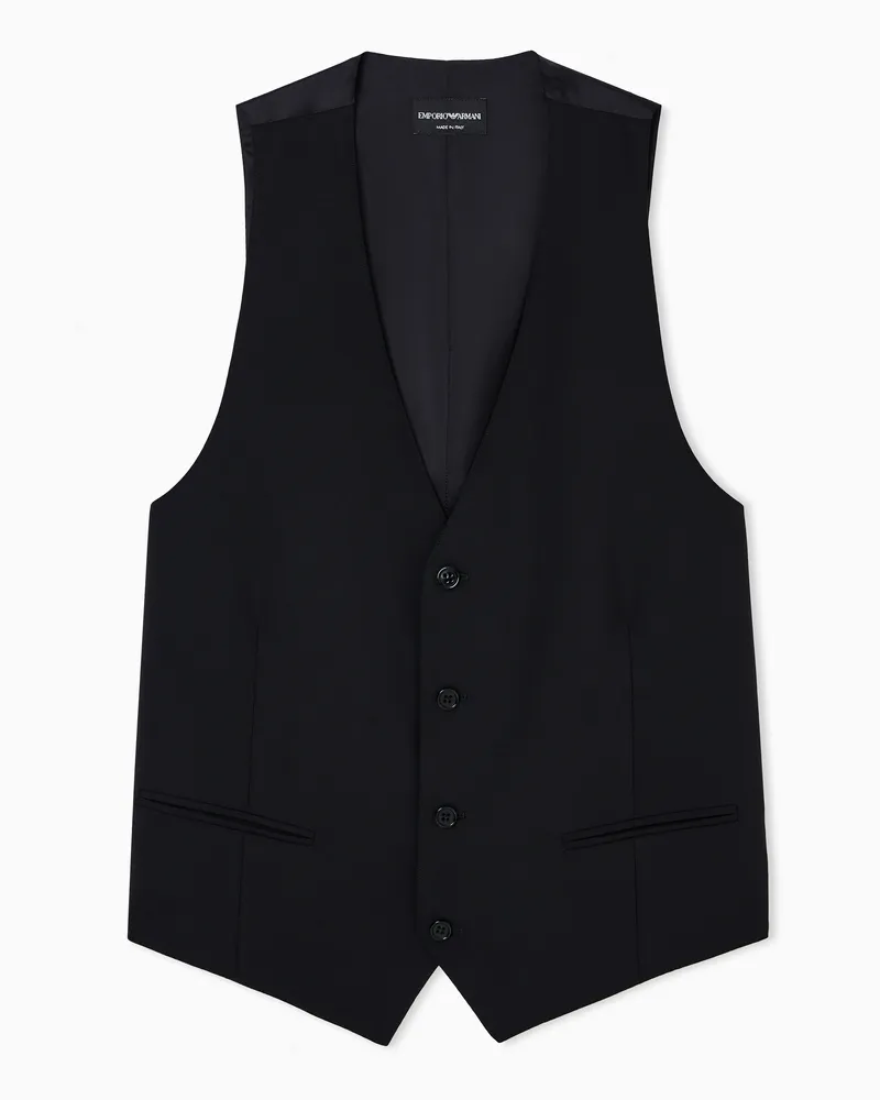Emporio Armani Einreihige Weste aus kompaktem Bi-Stretch Schwarz