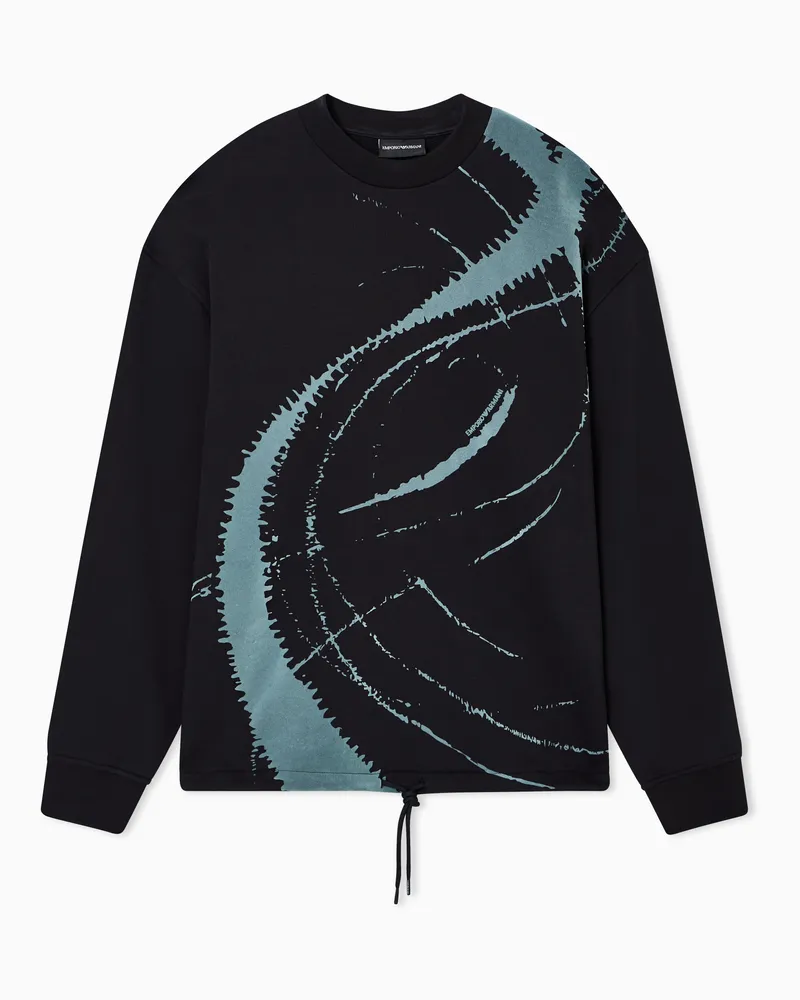 Emporio Armani Oversize-Sweatshirt aus French-Terry-Jersey mit Flockprint Marineblau