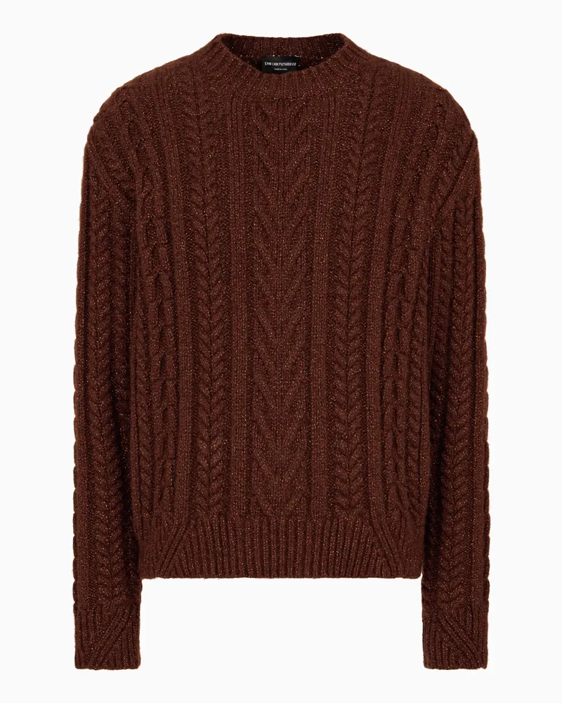 Emporio Armani Pullover Zopfmuster aus einer Woll-Lurex-Mischgewebe Braun