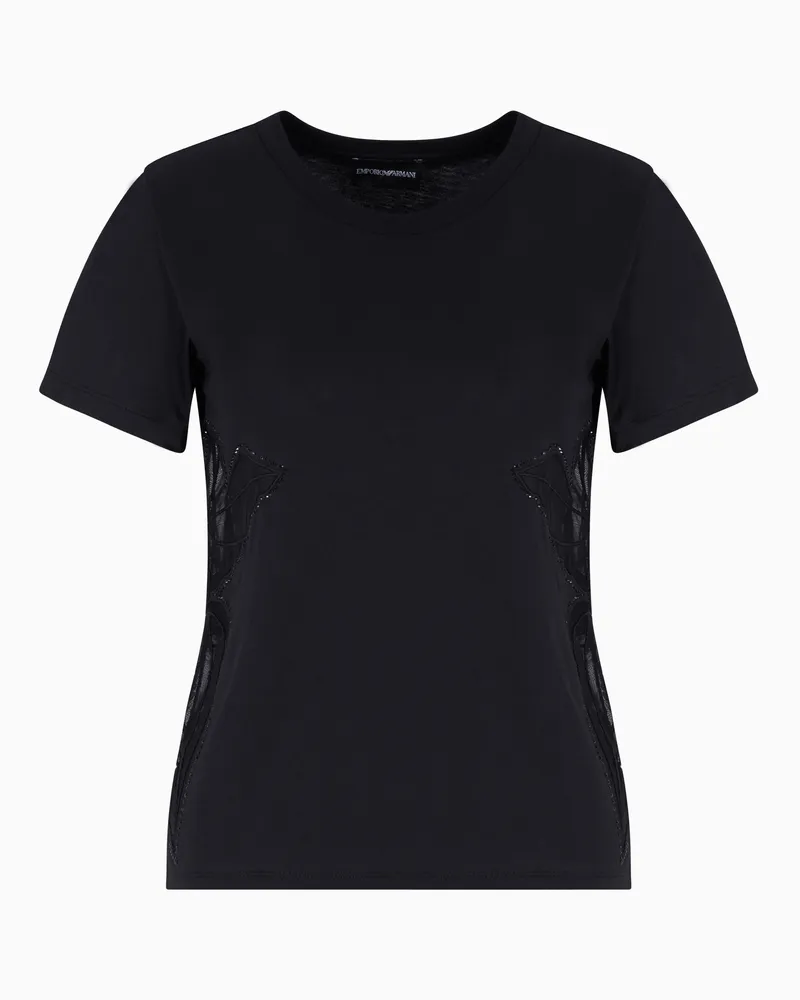 Emporio Armani ASV T-Shirt aus Supima-Jersey mit Einsätzen aus Tüll Schwarz