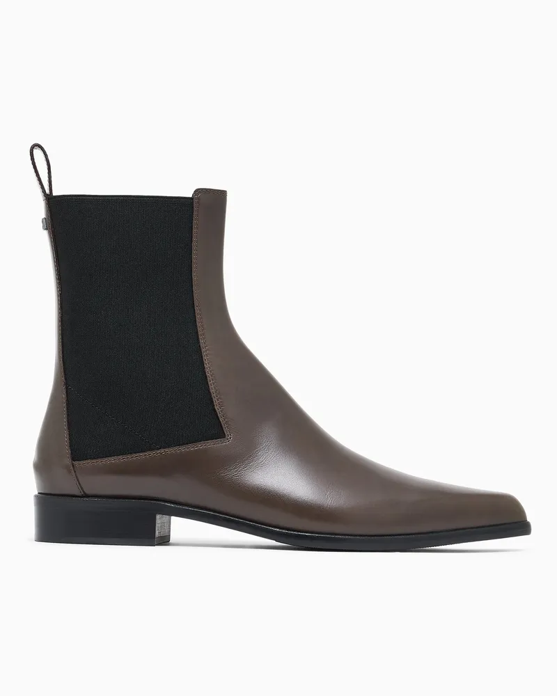 Emporio Armani Chelsea Boots aus Glattleder mit elastischen Einsätzen Beige