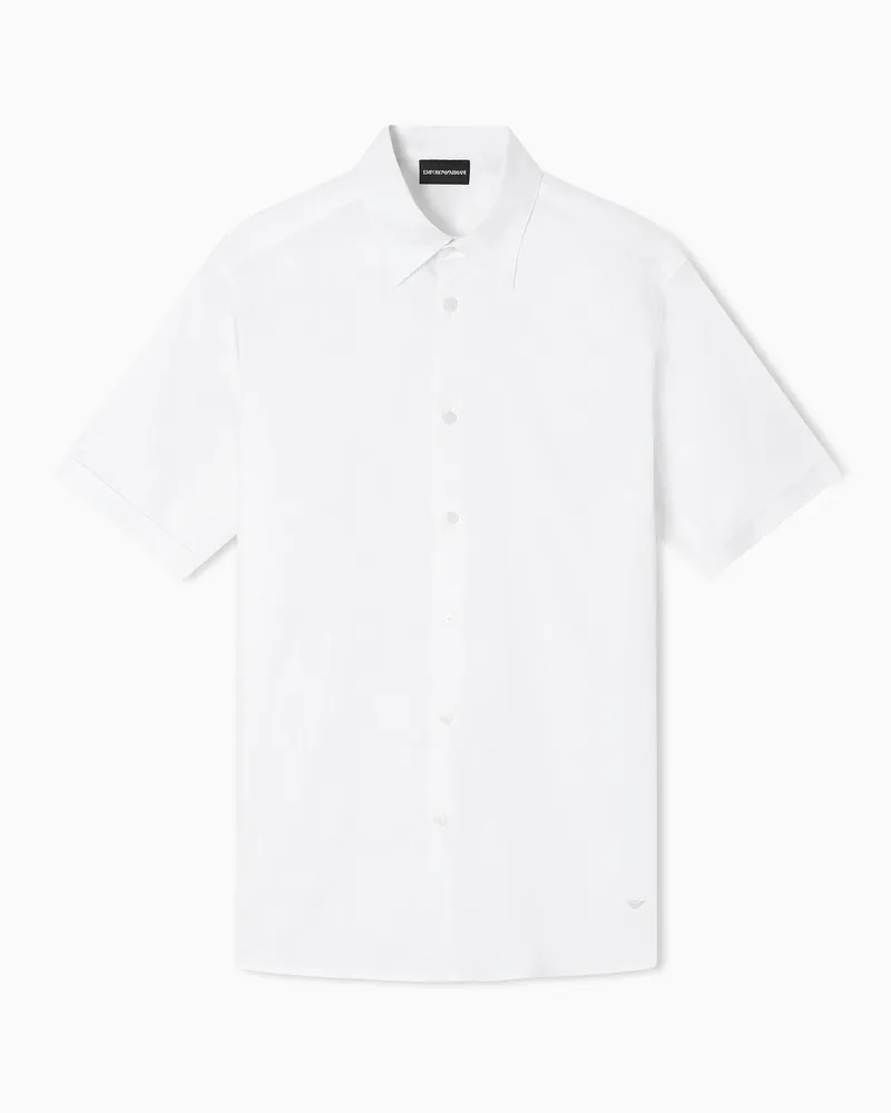 Emporio Armani Hemd mit kurzen Ärmeln aus Stretch-Pima-Baumwolle Weiß