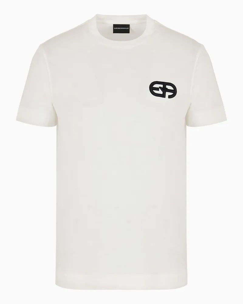 Emporio Armani T-Shirt aus Jersey-Lyocell-Mischung mit EA-Logostickerei in Relief-Optik Weiß