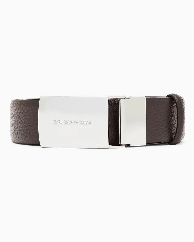 Emporio Armani Gürtel aus genarbtem Leder mit Plakette Braun