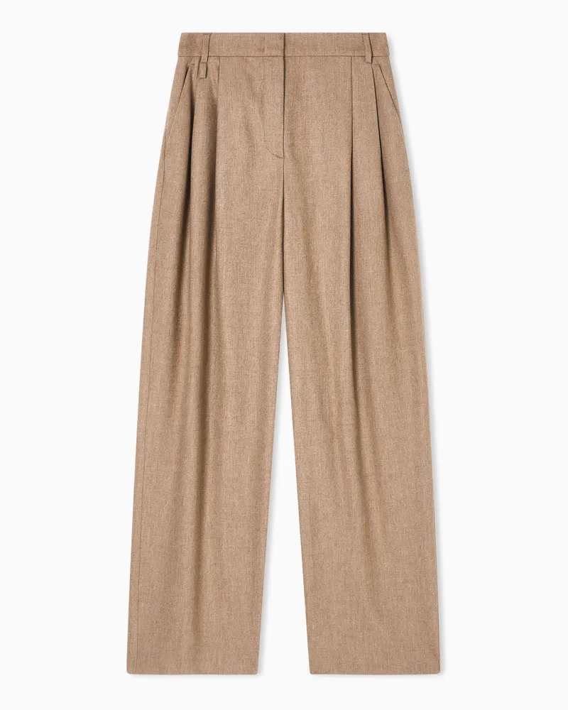 Emporio Armani Icon Hose mit Abnähern, gefertigt aus Woll-Flanell Beige