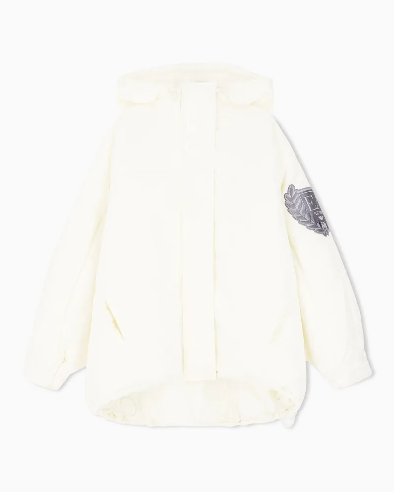 Emporio Armani Wasserabweisende Kapuzenjacke aus glänzendem Nylon Weiß