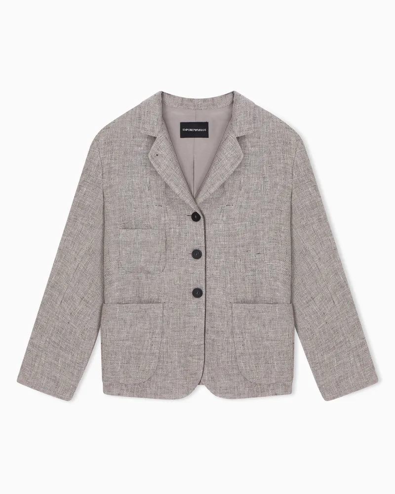 Emporio Armani Single-breasted jacket in natté linen Braun