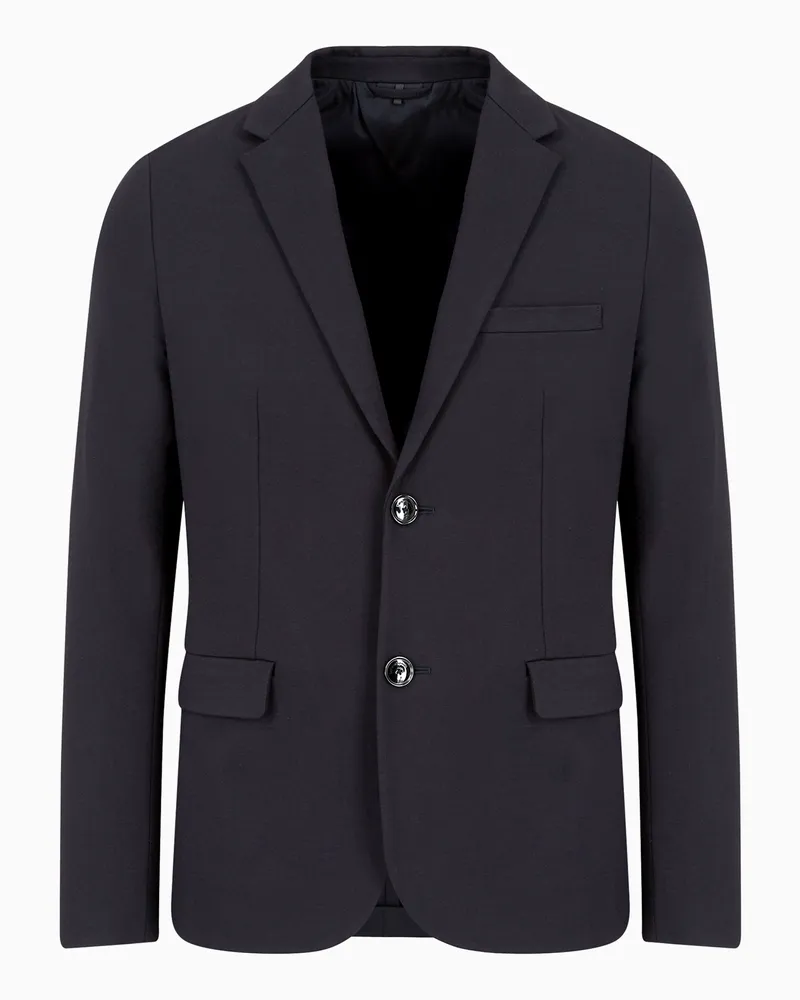 Emporio Armani Einreihiges Sakko aus Heavy Jersey Marineblau