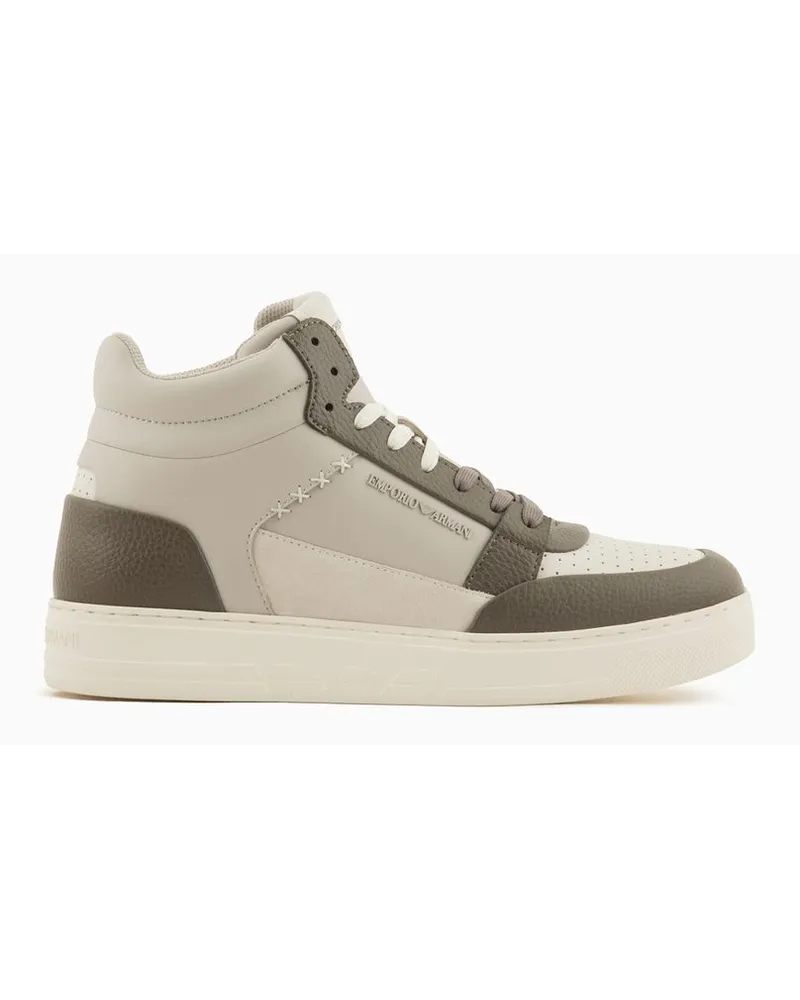 Emporio Armani Asv High-top-sneaker aus Veloursleder und Regeneriertem Leder Beige