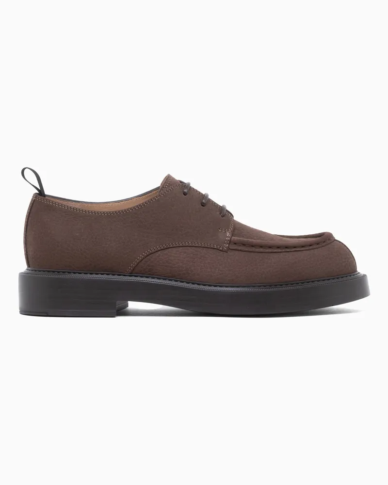 Emporio Armani Derby-Schuhe aus gewalktem Nubukleder mit Zuglasche Braun