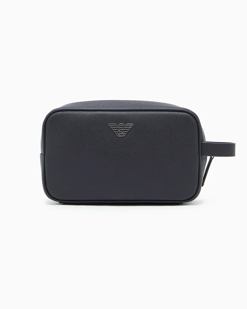 Emporio Armani ASV Beauty-Case aus neu aufbereitetem Saffiano-Leder Grau
