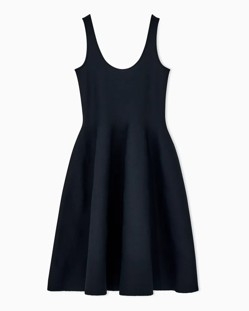 Emporio Armani Kleid Regularschnitt ärmellos in A-Linie aus Doppelstrick Marineblau