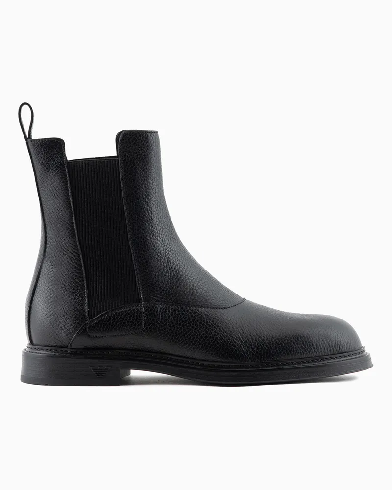 Emporio Armani Chelsea-Stiefeletten aus genarbtem Leder Schwarz