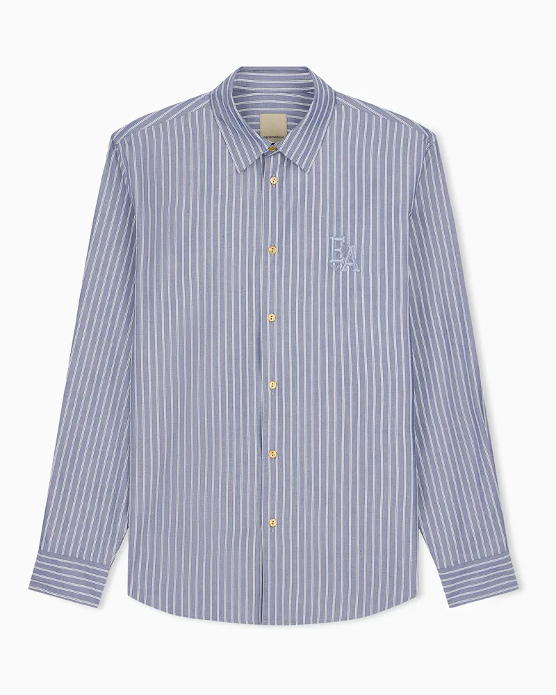 Emporio Armani Regular Fit Hemd Capsule Boteh aus gestreifter Wollmischung Blau