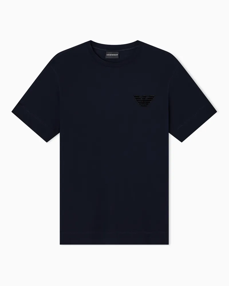 Emporio Armani T-Shirt aus Pikee-Jersey mit Adler-Patch Marineblau