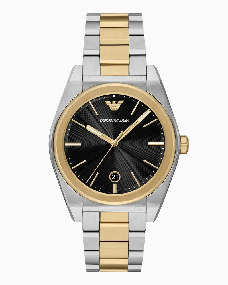 Emporio Armani Uhr aus zweifarbigem Edelstahl mit drei Zeigern Mehrfarbig