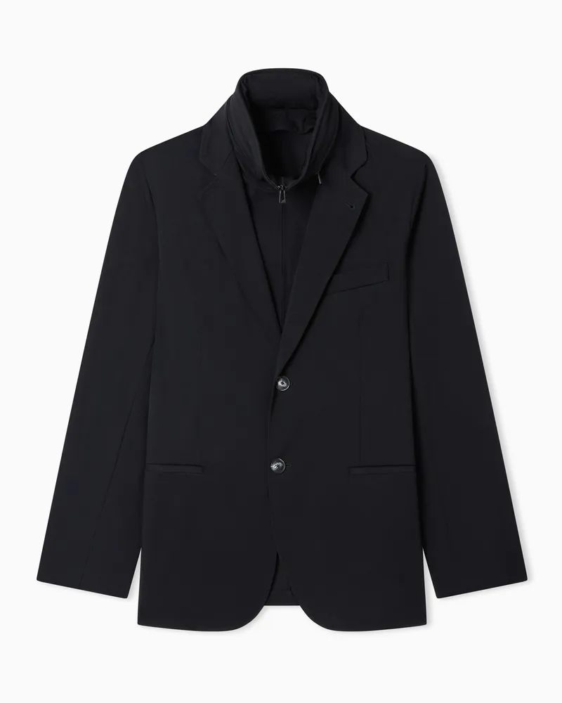 Emporio Armani Blazer aus Stretch-Nylon-Twill mit Vordereinsatz Schwarz