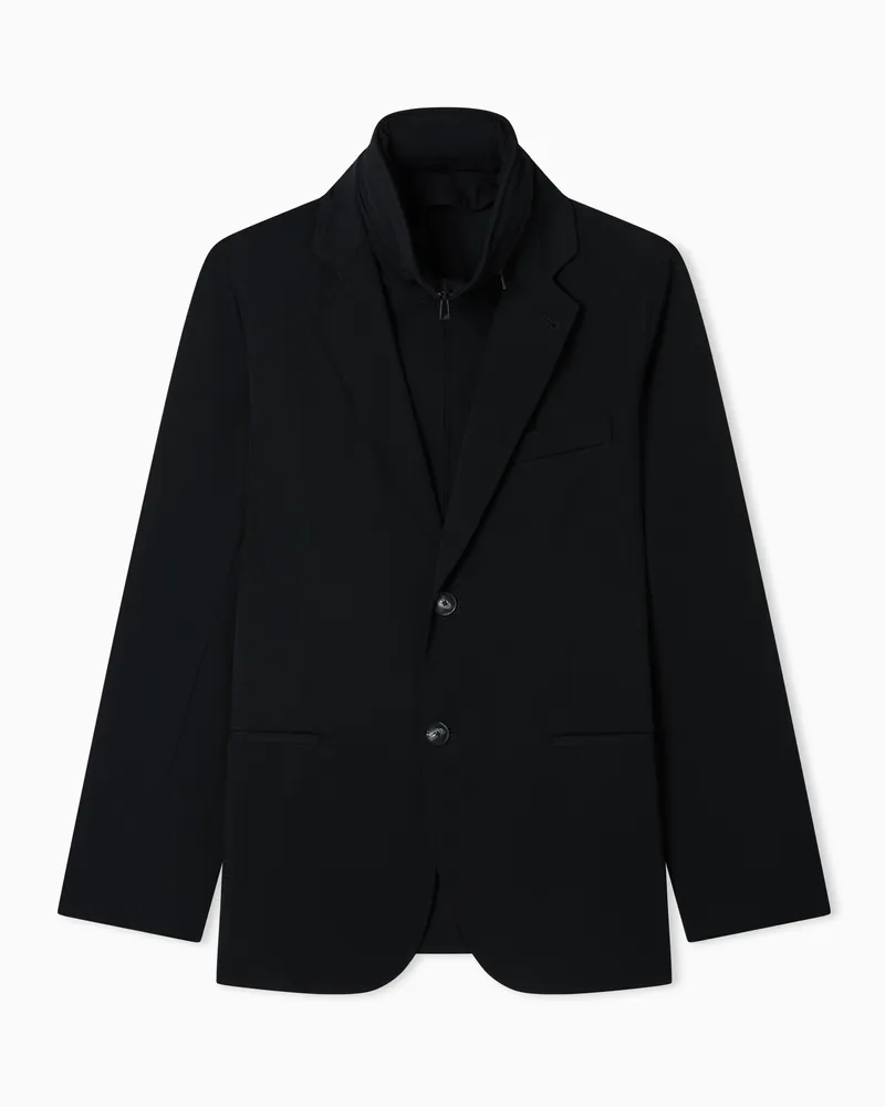 Emporio Armani Blazer aus Stretch-Nylon-Twill mit Vordereinsatz Schwarz