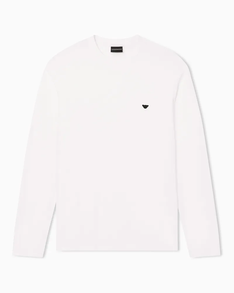 Emporio Armani Pullover aus einer Lyocell-Jersey-Mischung mit Adler-Stickerei in Relief-Optik Weiß