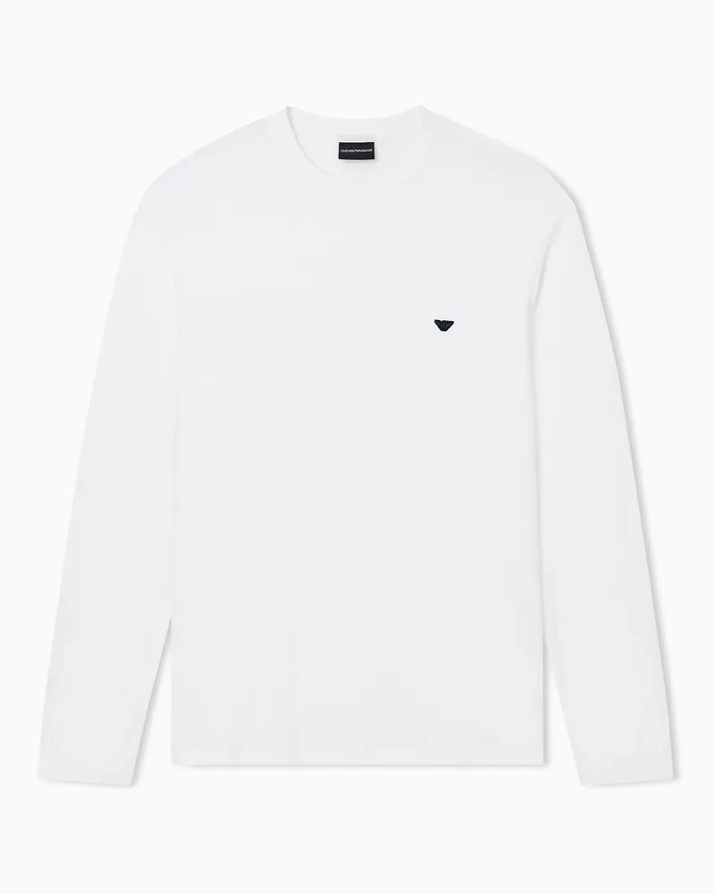 Emporio Armani Pullover aus einer Lyocell-Jersey-Mischung mit Adler-Stickerei in Relief-Optik Weiß