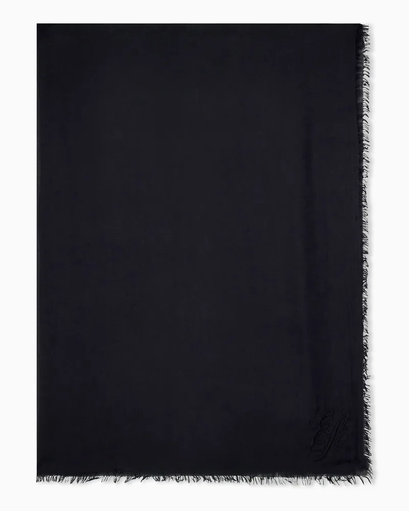 Emporio Armani Stola aus Modal und Kaschmir mit Stickerei und Fransen Schwarz