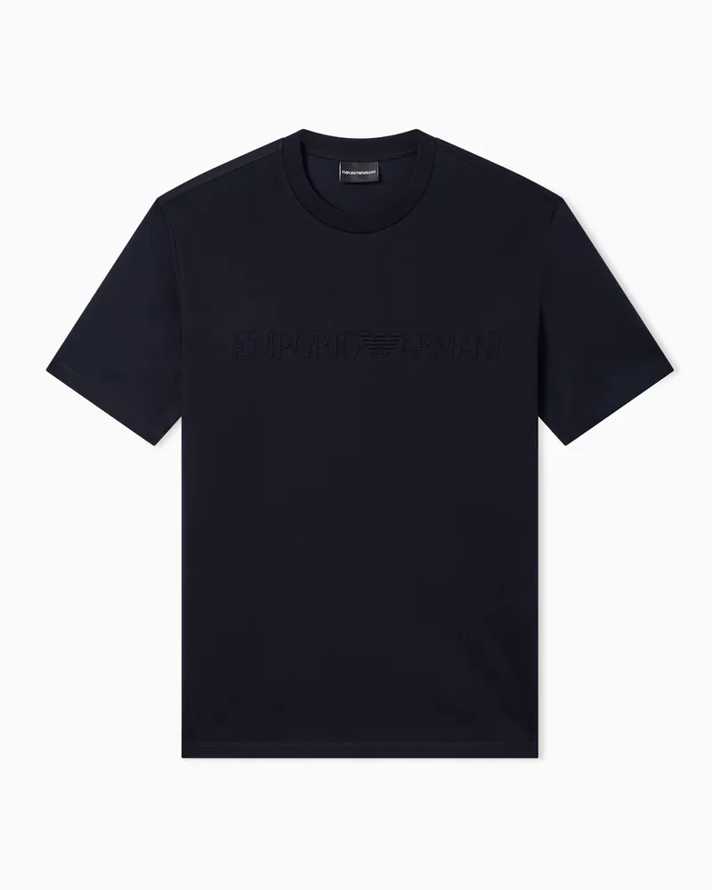 Emporio Armani T-Shirt Jersey aus Baumwolle mit Jacquard-Logo Essential Marineblau
