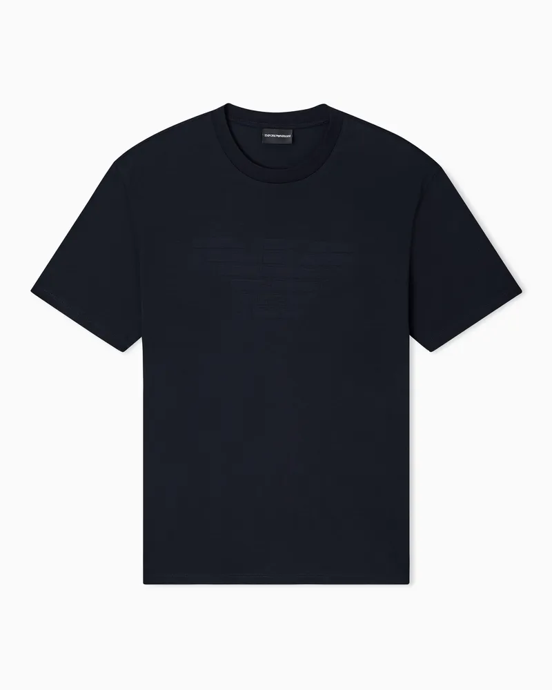 Emporio Armani T-Shirt Jersey aus Baumwolle mit Jacquard-Logo Essential Marineblau