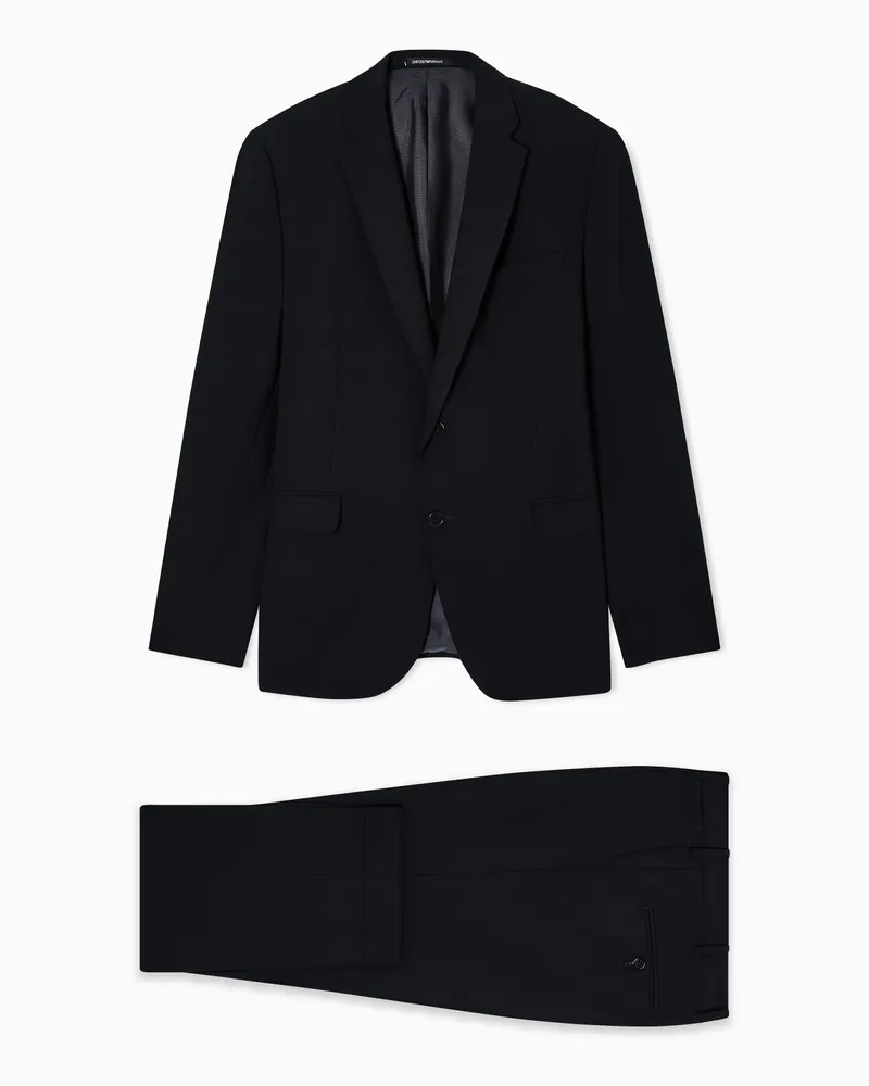 Emporio Armani Einreihiger Anzug aus Bi-Stretch-Wollfresko mit Tropenmuster Marineblau