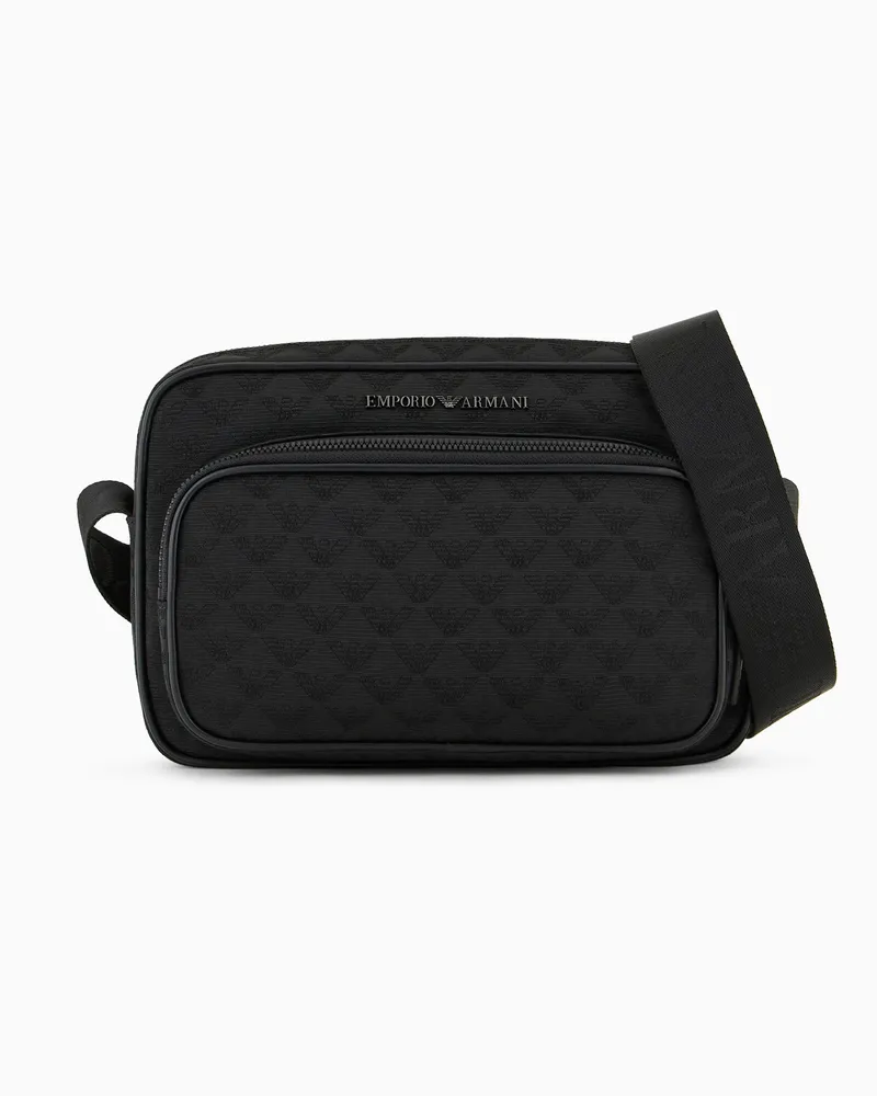 Emporio Armani Umhängetasche aus Nylon mit durchgehendem Adler aus Jacquard-Stoff Schwarz