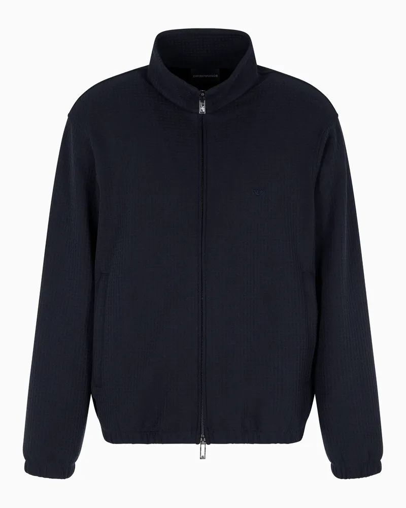 Emporio Armani ASV Jersey-Sweatshirt mit durchgehendem Reißverschluss, gefertigt aus einer Lyocell-Mischung in Jacquard-Stoff-Verarbeitung Marineblau
