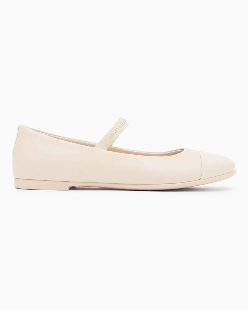 Emporio Armani Ballerinas aus Nappaleder mit Spitze aus Lackleder Beige