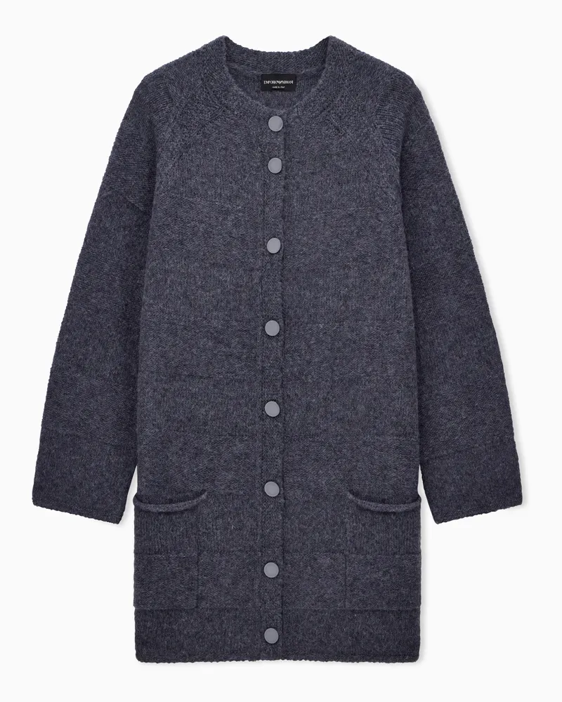 Emporio Armani Langer Cardigan aus Wolle und Alpaka mit Knopfverschluss Grau