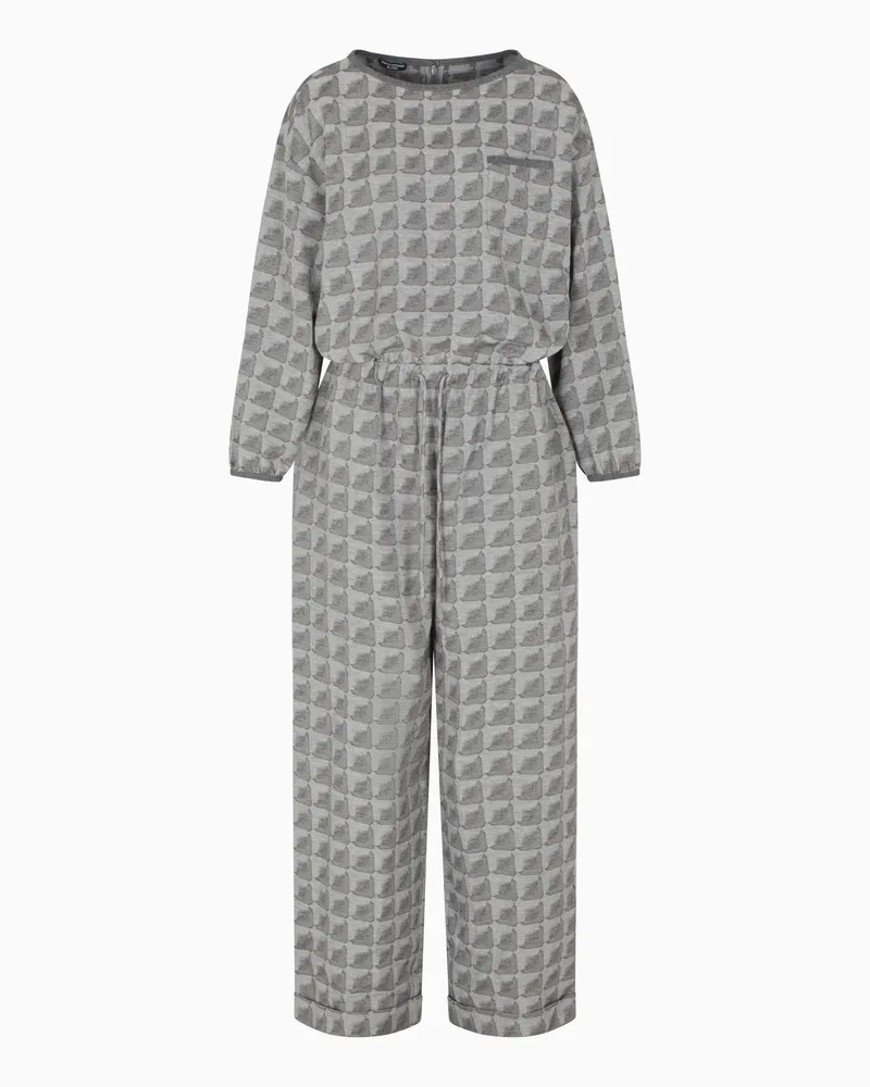 Emporio Armani Icon Jumpsuit mit Kordelzug, gefertigt aus einer Cupro-Mischung in Jacquard-Stoff-Verarbeitung mit geometrischem Design Grau