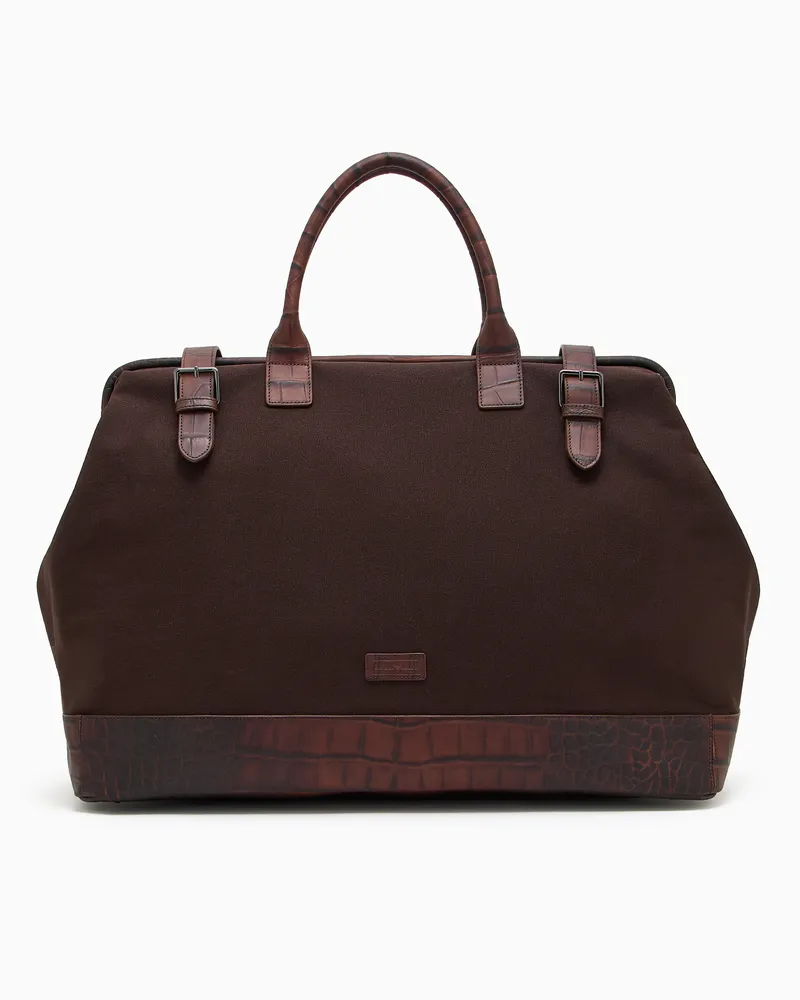 Emporio Armani Reisetasche mit Details, gefertigt aus Leder mit Kroko-Print Braun