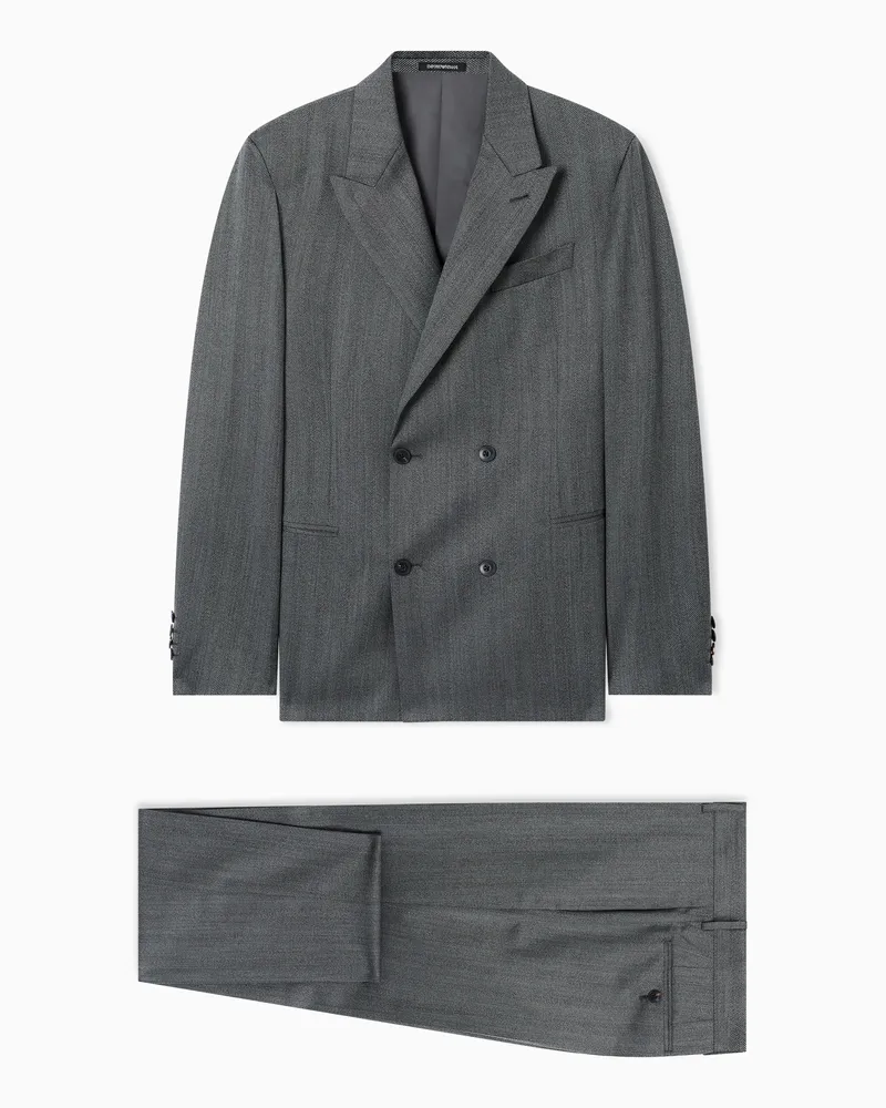 Emporio Armani Zweireihiger Anzug aus Schurwolle mit Cheviot-Effekt Grau