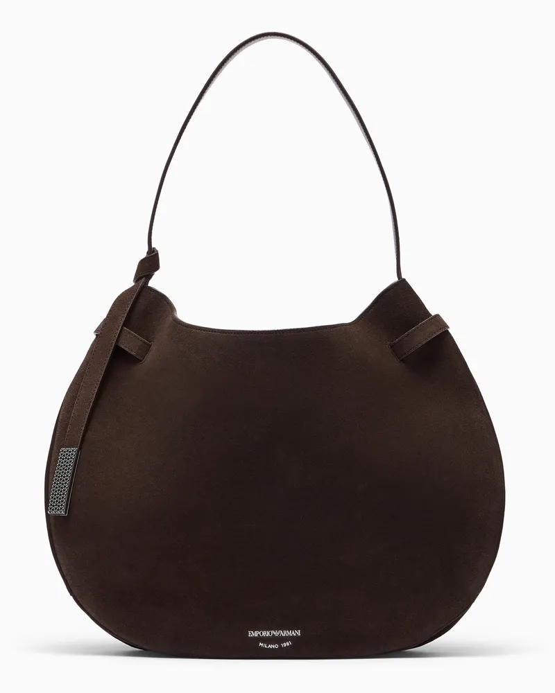 Emporio Armani Hobo-Tasche aus Spaltleder der Capsule Signature Braun