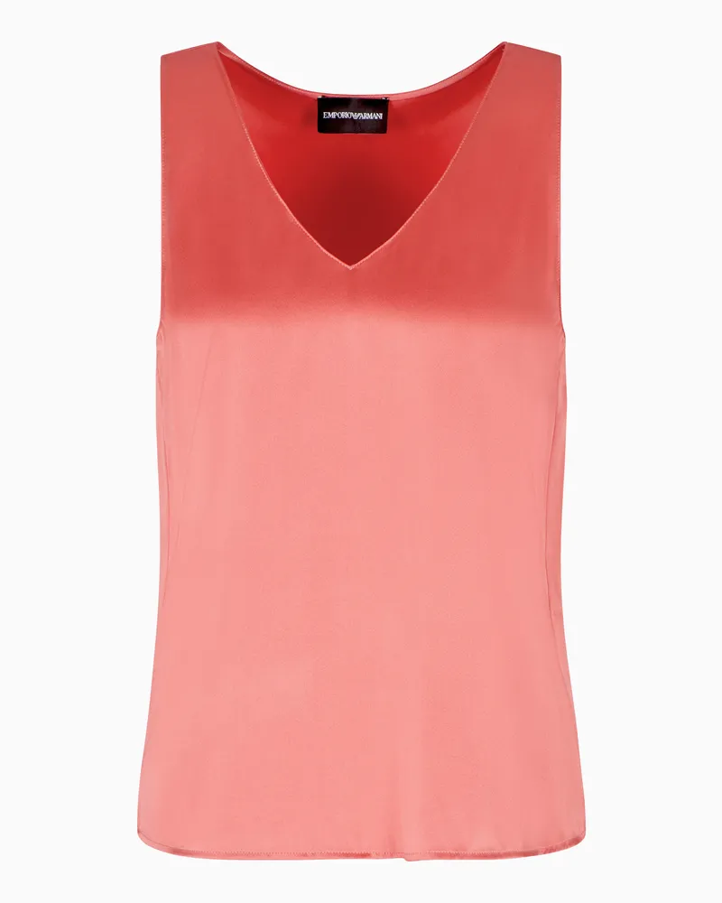 Emporio Armani Top mit V-Ausschnitt aus Seiden-Satin Rot