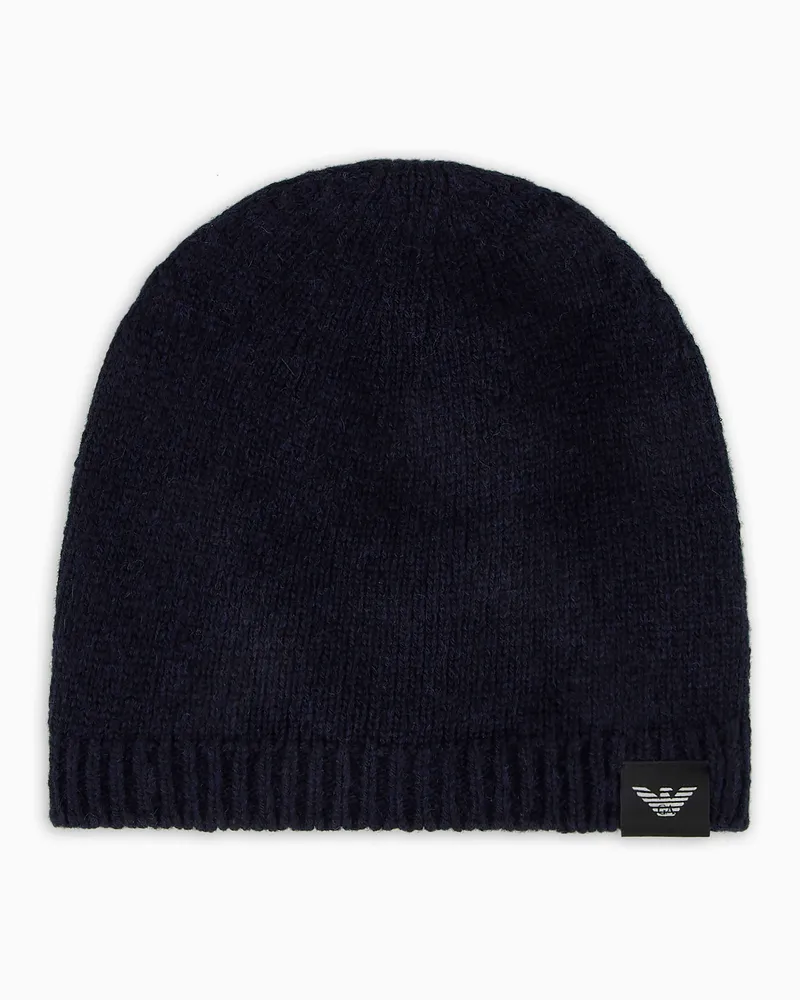 Emporio Armani Rippstrick-Mütze aus reinem Kaschmir Marineblau