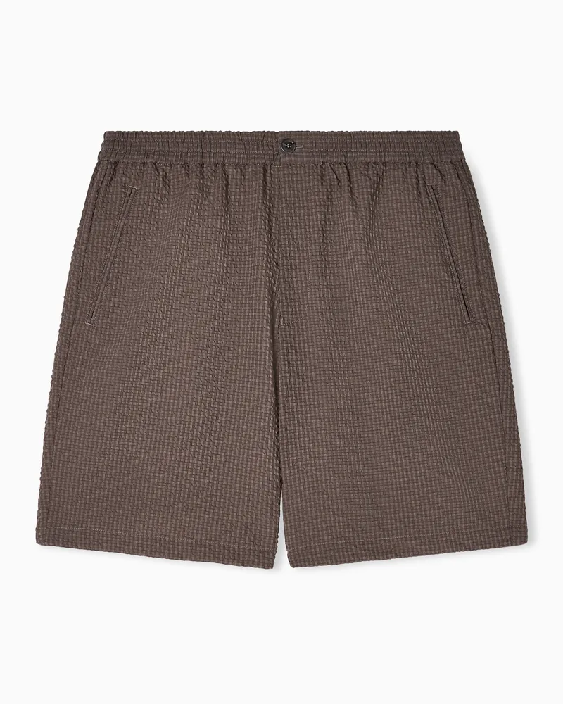 Emporio Armani Icon Bermudashorts aus technischem Seersucker Beige
