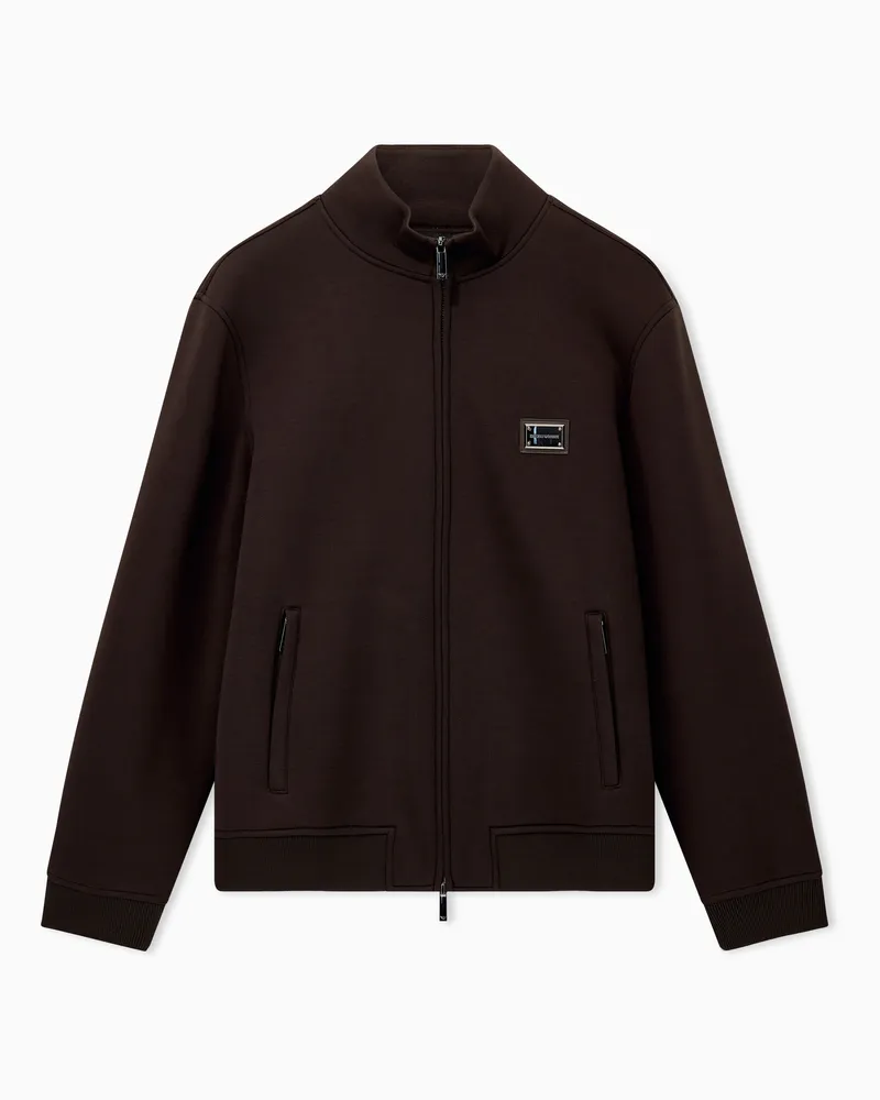 Emporio Armani Sweatjacke im Regular Fit aus Modal-Fleece mit Stehkragen Braun
