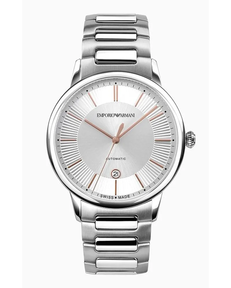 Emporio Armani Swiss-made-automatikuhr aus Edelstahl Silber