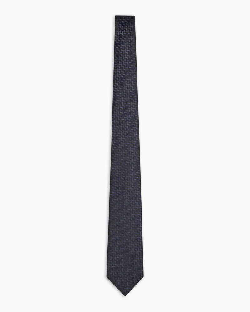 Emporio Armani Krawatte aus Seiden-Mischung mit Fischgratmuster in Jacquard-Stoff-Verarbeitung Marineblau
