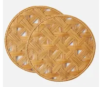 Set Of Two Lines Woven Palm Placemats