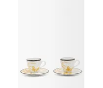 Set Of Two Herbarium Porcelain Cups And Saucers