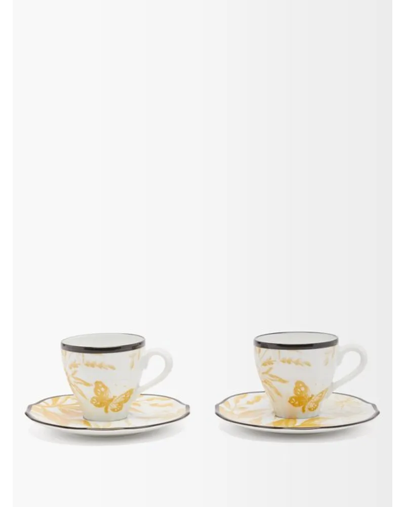 Gucci Set Of Two Herbarium Porcelain Cups And Saucers 